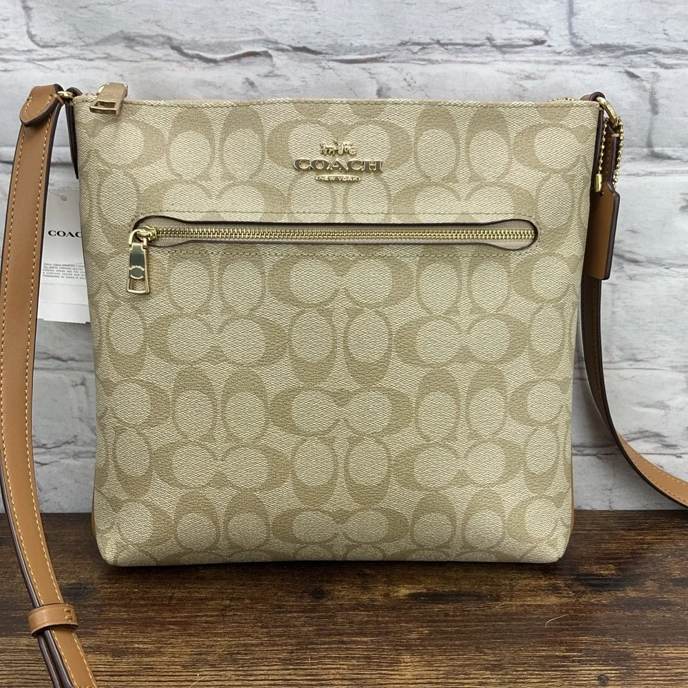 Coach Rowan File Bag In Signature Canvas‎ Light Khaki Light Saddle CS192 Purse